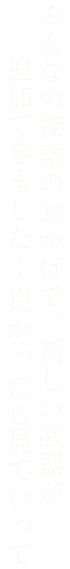 みんなの探索のおかげで、新しい武器が追加できました！良かったら見ていって